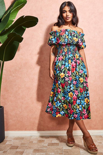 Off The Shoulder Floral Midi Dress Goddiva